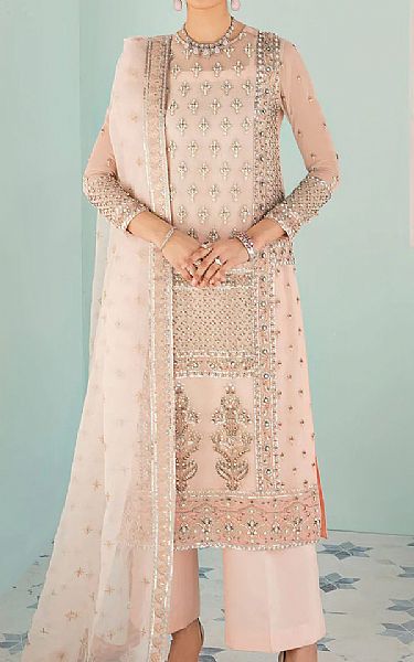 Akbar Aslam Peach Organza Suit | Pakistani Embroidered Chiffon Dresses- Image 1