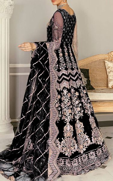 Akbar Aslam Black Net Suit | Pakistani Embroidered Chiffon Dresses- Image 2