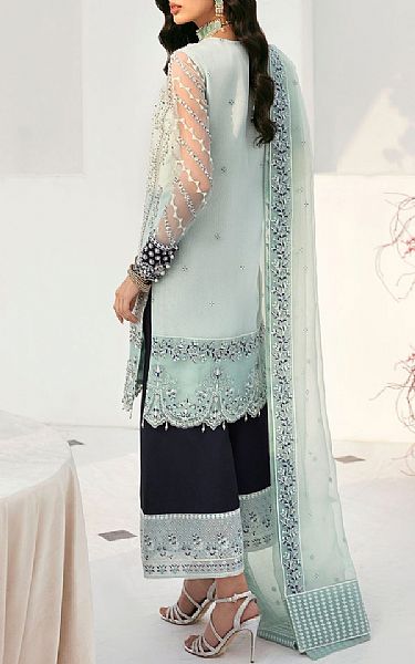 Akbar Aslam Light Turquoise Organza Suit | Pakistani Embroidered Chiffon Dresses- Image 2
