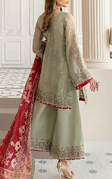 Akbar Aslam Pistachio Mesoori Suit | Pakistani Embroidered Chiffon Dresses- Image 2