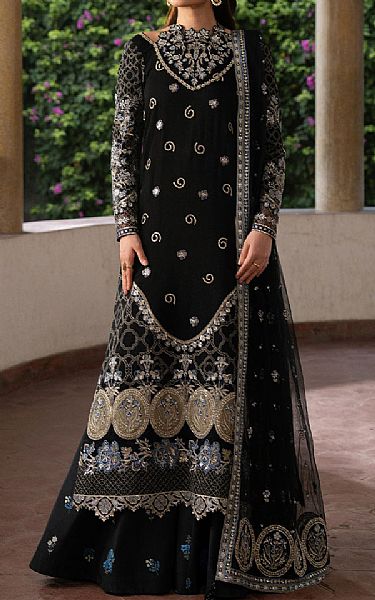 Ayzel Black Raw Silk Suit | Pakistani Embroidered Chiffon Dresses USA- Image 1