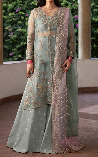Ayzel Light Turquoise Organza Suit | Pakistani Embroidered Chiffon Dresses USA- Image 1