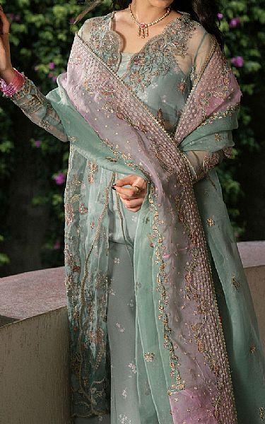 Ayzel Light Turquoise Organza Suit | Pakistani Embroidered Chiffon Dresses USA- Image 3