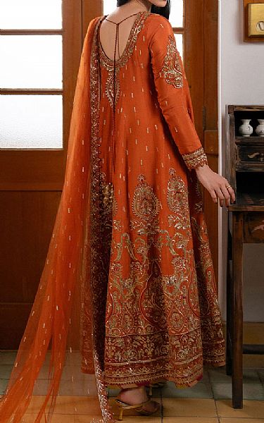 Ayzel Bright Orange Raw Silk Suit | Pakistani Embroidered Chiffon Dresses USA- Image 2