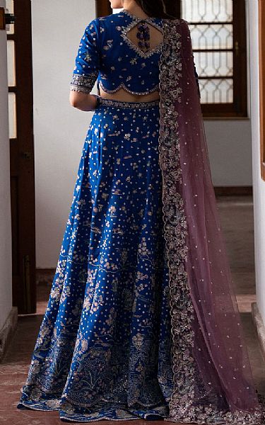 Ayzel Royal Blue Raw Silk Suit | Pakistani Embroidered Chiffon Dresses USA- Image 2