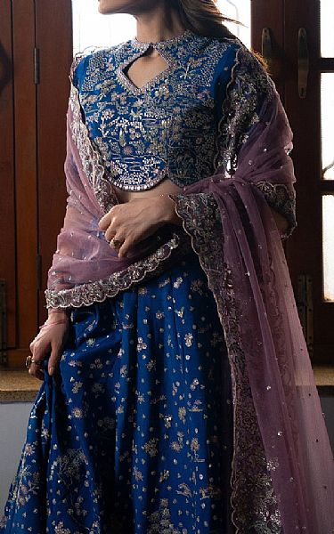 Ayzel Royal Blue Raw Silk Suit | Pakistani Embroidered Chiffon Dresses USA- Image 3