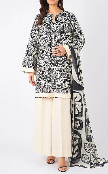 Bareeze Black/Off White Cambric Suit | Pakistani Winter Dresses in USA- Image 1