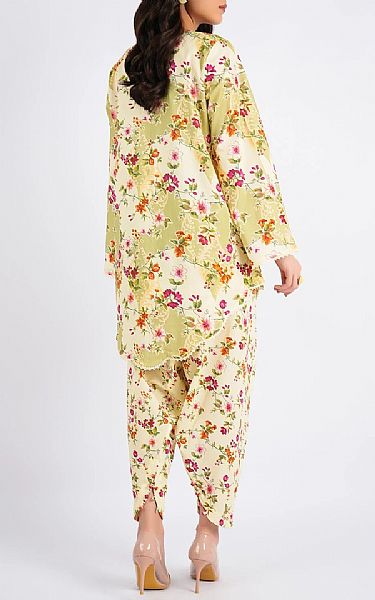Bareeze Off White/Pale Olive Cambric Suit | Pakistani Winter Dresses in USA- Image 2
