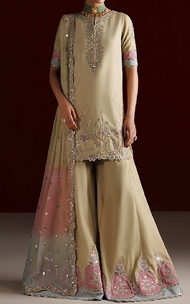 Iznik Sand Gold Chiffon Suit | Pakistani Embroidered Chiffon Dresses USA- Image 1