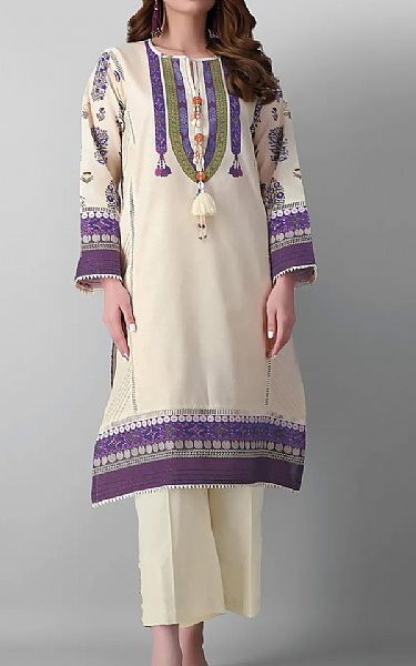 Khaadi Off-white/Plum Viscose Suit (2 Pcs) | Pakistani Dresses in USA- Image 1
