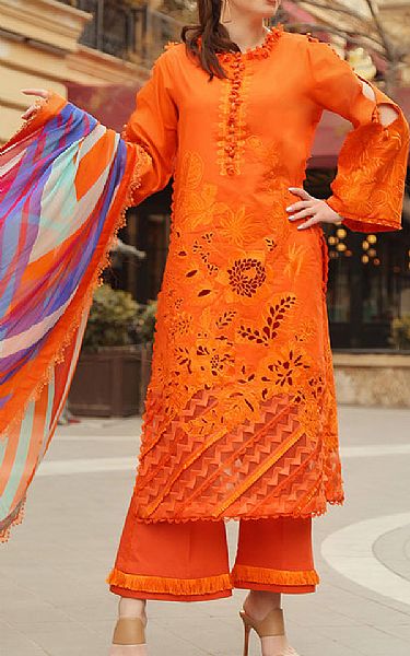 Rungrez Safety Orange Lawn Suit | Pakistani Lawn Suits- Image 1