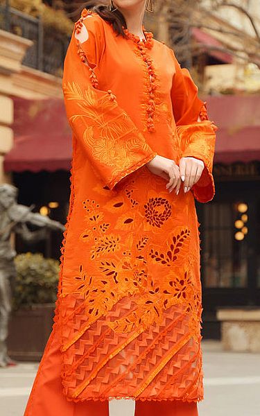 Rungrez Safety Orange Lawn Suit | Pakistani Lawn Suits- Image 2