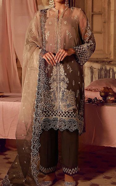 Sahar Mauve Organza Suit | Pakistani Embroidered Chiffon Dresses USA- Image 1