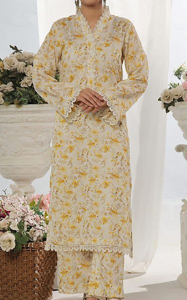 Vs Textile Ivory/Golden Yellow Lawn Suit (2 pcs) | Pakistani Lawn Dress in USA- Image 1