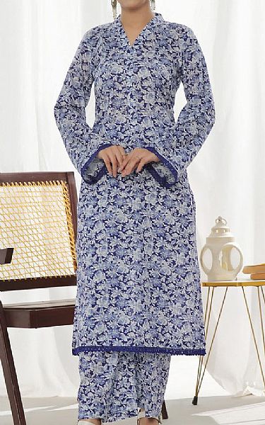 Vs Textile Off White/Indigo Lawn Suit (2 pcs) | Pakistani Lawn Dress in USA- Image 1