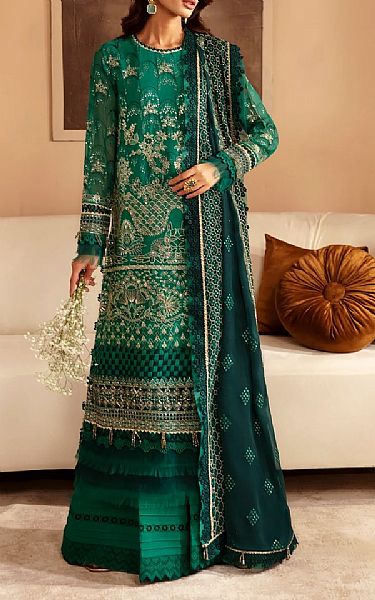 Xenia Teal Chiffon Suit | Pakistani Embroidered Chiffon Dresses USA- Image 1