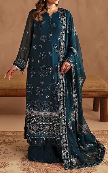 Xenia Blue Zodiac Chiffon Suit | Pakistani Embroidered Chiffon Dresses USA- Image 1
