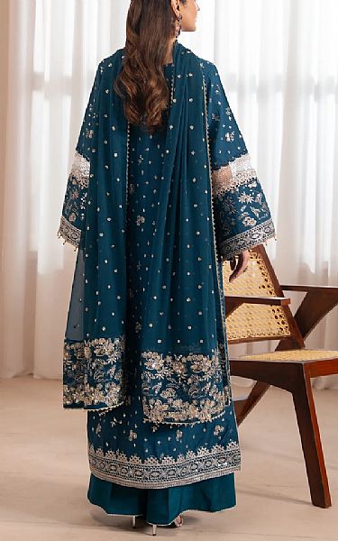 Xenia Prussian Blue Raw Silk Suit | Pakistani Embroidered Chiffon Dresses USA- Image 3