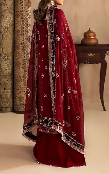 Xenia Maroon Raw Silk Suit | Pakistani Embroidered Chiffon Dresses USA- Image 2