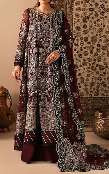 Xenia Wine Chiffon Suit | Pakistani Embroidered Chiffon Dresses USA- Image 1