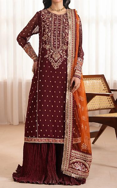 Xenia Wine Red Chiffon Suit | Pakistani Embroidered Chiffon Dresses USA- Image 1