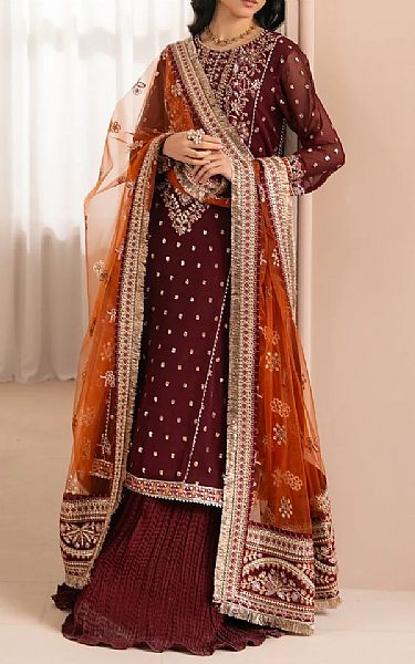 Xenia Wine Red Chiffon Suit | Pakistani Embroidered Chiffon Dresses USA- Image 3