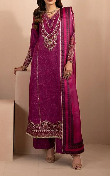 Xenia Dark Raspberry Raw Silk Suit | Pakistani Embroidered Chiffon Dresses USA- Image 1