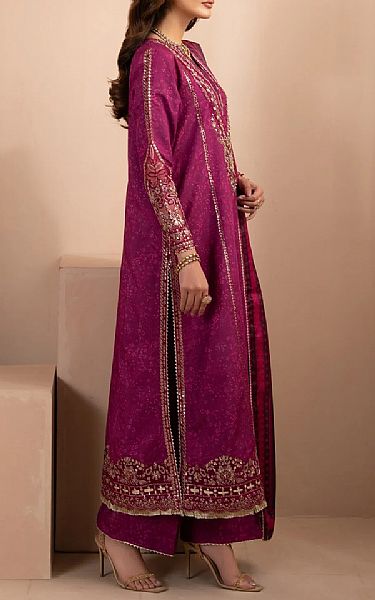 Xenia Dark Raspberry Raw Silk Suit | Pakistani Embroidered Chiffon Dresses USA- Image 3