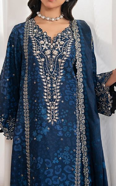 Xenia Blue Zodiac Raw Silk Suit | Pakistani Embroidered Chiffon Dresses USA- Image 2
