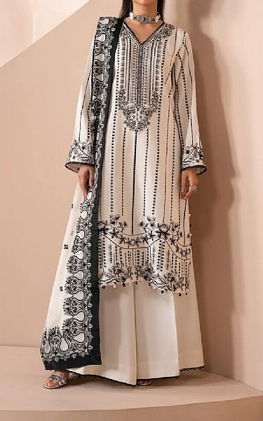 Xenia White Raw Silk Suit | Pakistani Embroidered Chiffon Dresses USA- Image 1