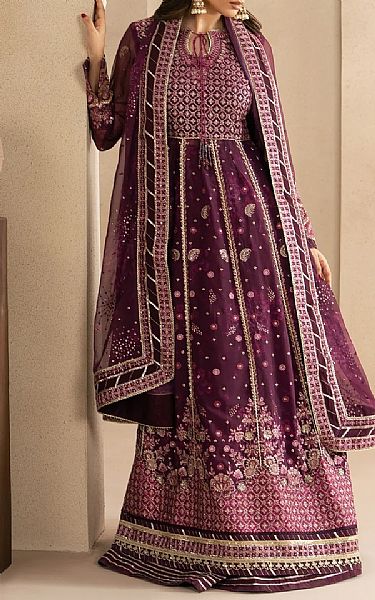 Xenia Plum Chiffon Suit | Pakistani Embroidered Chiffon Dresses USA- Image 1