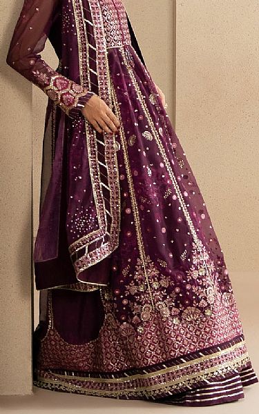 Xenia Plum Chiffon Suit | Pakistani Embroidered Chiffon Dresses USA- Image 3