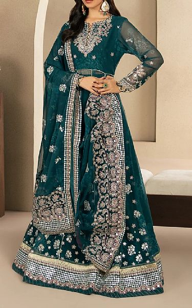 Xenia Teal Chiffon Suit | Pakistani Embroidered Chiffon Dresses USA- Image 1