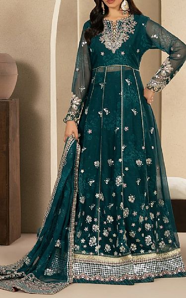 Xenia Teal Chiffon Suit | Pakistani Embroidered Chiffon Dresses USA- Image 3