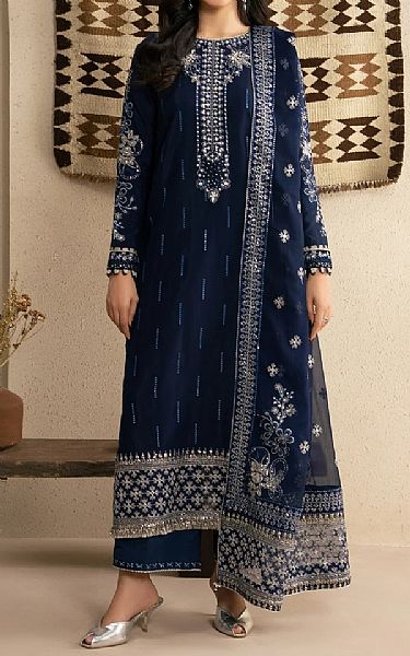 Xenia Navy Blue Raw Silk Suit | Pakistani Embroidered Chiffon Dresses USA- Image 1