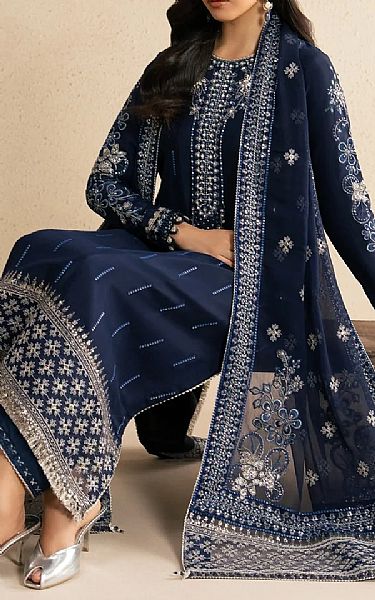 Xenia Navy Blue Raw Silk Suit | Pakistani Embroidered Chiffon Dresses USA- Image 3