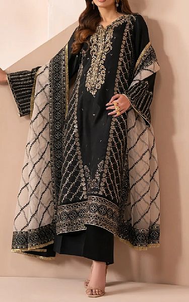 Xenia Black Silk Suit | Pakistani Embroidered Chiffon Dresses USA- Image 1
