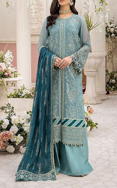 Xenia Sky Blue Chiffon Suit | Pakistani Embroidered Chiffon Dresses USA- Image 1