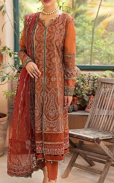 Xenia Rust Chiffon Suit | Pakistani Embroidered Chiffon Dresses USA- Image 1