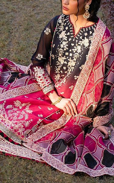 Xenia Black/Dark Pink Chiffon Suit | Pakistani Embroidered Chiffon Dresses USA- Image 3