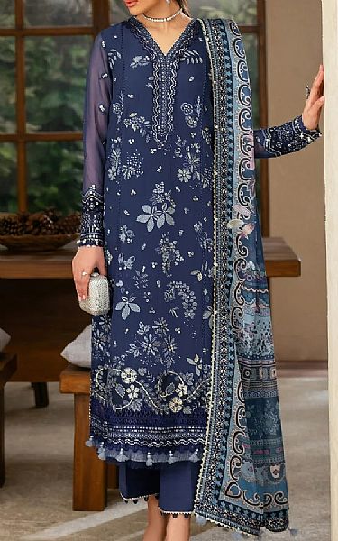 Xenia Navy Blue Chiffon Suit | Pakistani Embroidered Chiffon Dresses USA- Image 1