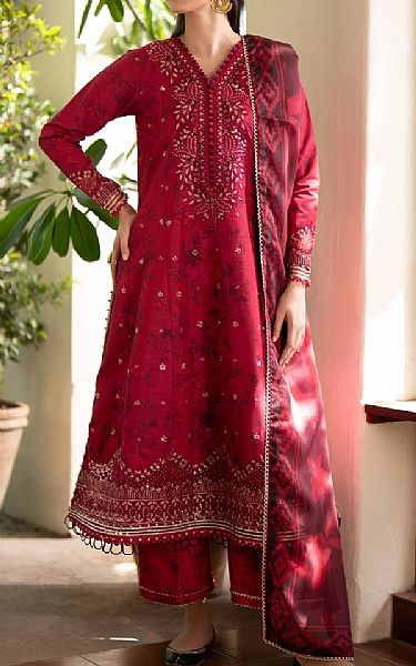 Xenia Cardinal Raw Silk Suit | Pakistani Embroidered Chiffon Dresses USA- Image 1