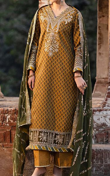 Xenia Butterscotch Raw Silk Suit | Pakistani Embroidered Chiffon Dresses USA- Image 1