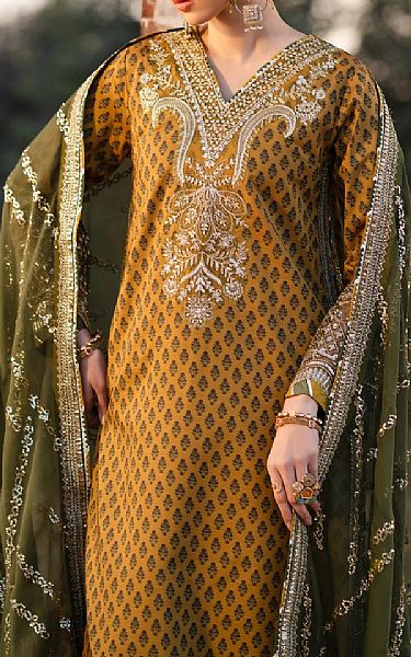 Xenia Butterscotch Raw Silk Suit | Pakistani Embroidered Chiffon Dresses USA- Image 2