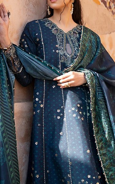 Xenia Navy Blue Raw Silk Suit | Pakistani Embroidered Chiffon Dresses USA- Image 3