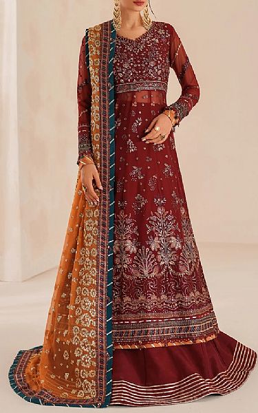Xenia Maroon Chiffon Suit | Pakistani Embroidered Chiffon Dresses USA- Image 1