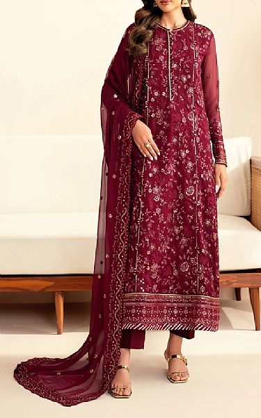 Xenia Wine Red Chiffon Suit | Pakistani Embroidered Chiffon Dresses USA- Image 1