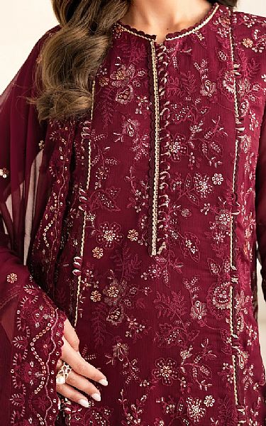 Xenia Wine Red Chiffon Suit | Pakistani Embroidered Chiffon Dresses USA- Image 2