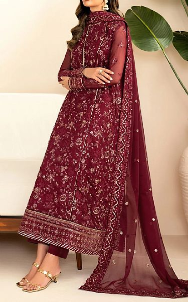 Xenia Wine Red Chiffon Suit | Pakistani Embroidered Chiffon Dresses USA- Image 3