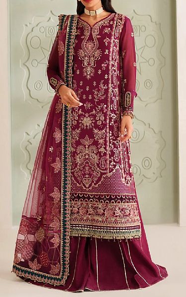 Xenia Wine Red Chiffon Suit | Pakistani Embroidered Chiffon Dresses USA- Image 1